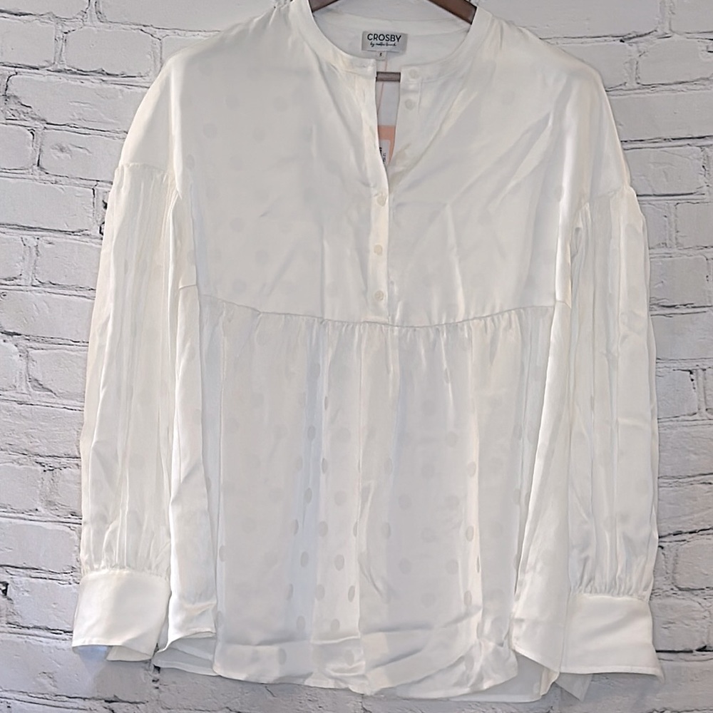 Crosby By Mollie Burch White Jolene Long Sleeve Blouse Size Small
